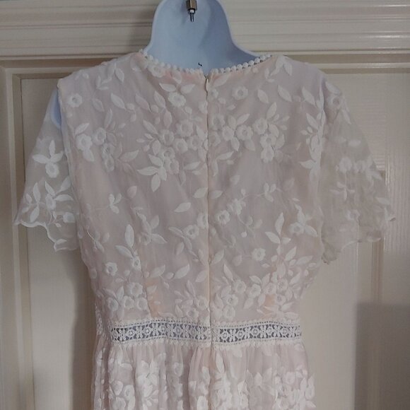 Baltic Born Boho Lace Dress Nude Mesh Floral Embroidered Romantic Bridal Beach L - Picture 10 of 16